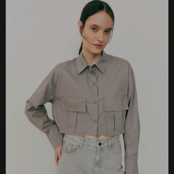 Zara Other - NWT Zara Khaki Cropped Blouse